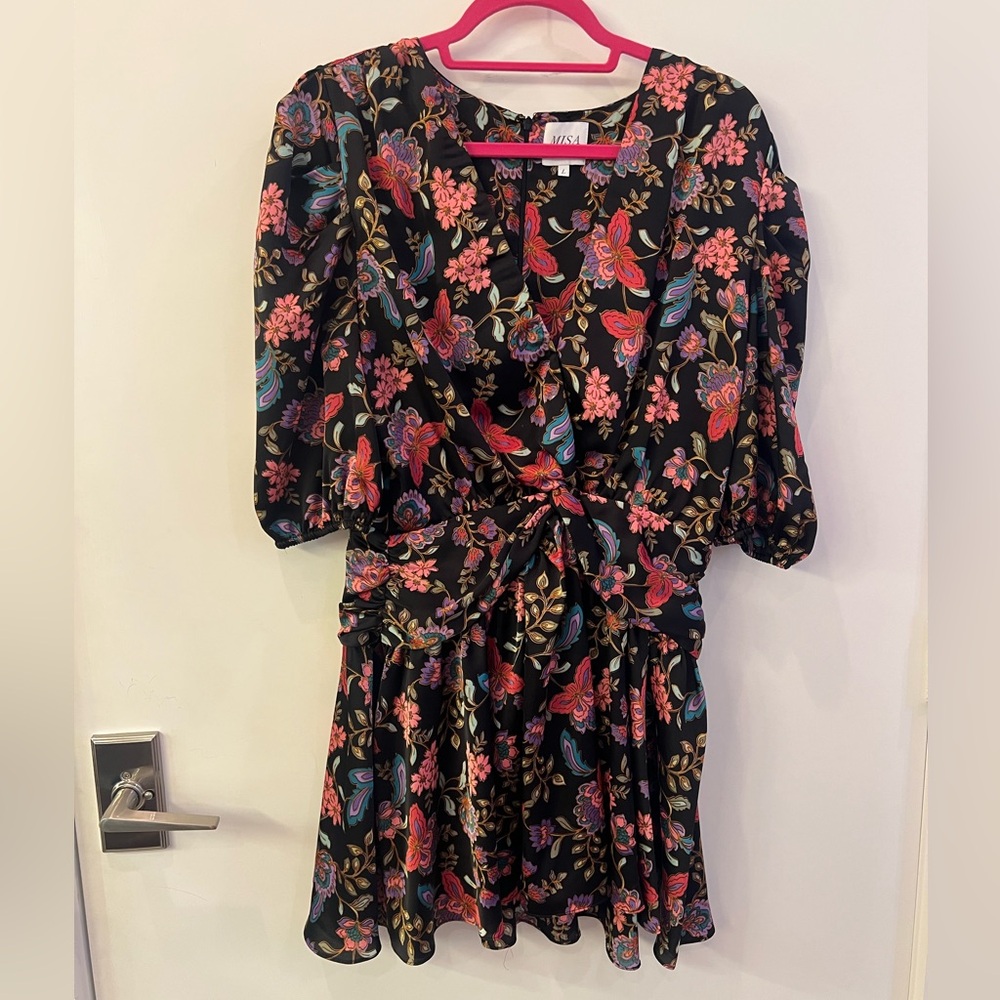 MISA LOS ANGELES NARCISSA DRESS Gemstone Flora Satin / L